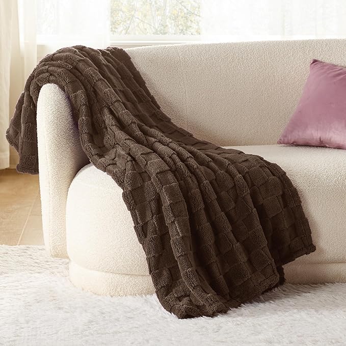 Bedsure GentleSoft Fall Throw Blanket for Couch Dark Brown - Checkered Fleece Blankets Gifts for Women Men Girls, Cute Soft Cozy Throw for Bedroom Home Decor Gifts, 50x60 Inches-Ruum Studio Home