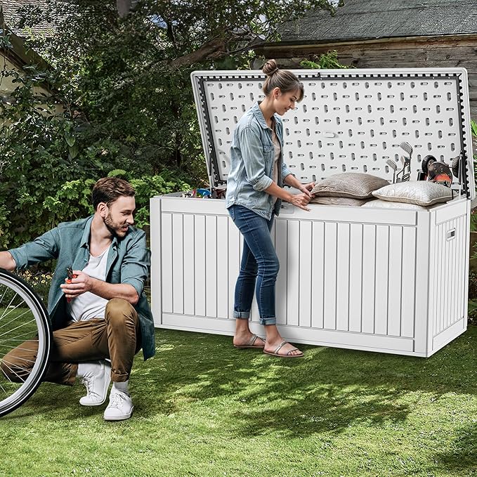 YITAHOME 260 Gallon Extra Large Deck Box, Double-Wall Resin Outdoor Storage Box with Flexible Divider for Patio Cushions Pool Supplies Garden Tools, 1000lbs Load Capacity, Lockable&Waterproof (White)-Ruum Studio Home