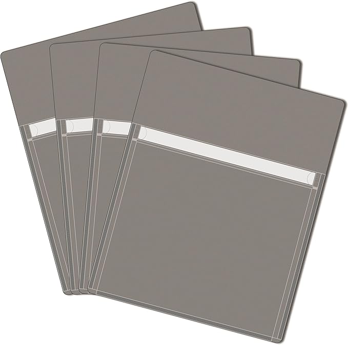 Magnetic Pocket 4 Pack – Self-Adhesive Magnetic Storage Pouch for Documents, Notes & Tools, Strong Magnet Backing for Fridge, Whiteboards, and Metal Surfaces (Gray 4Pcs)-Ruum Studio Home