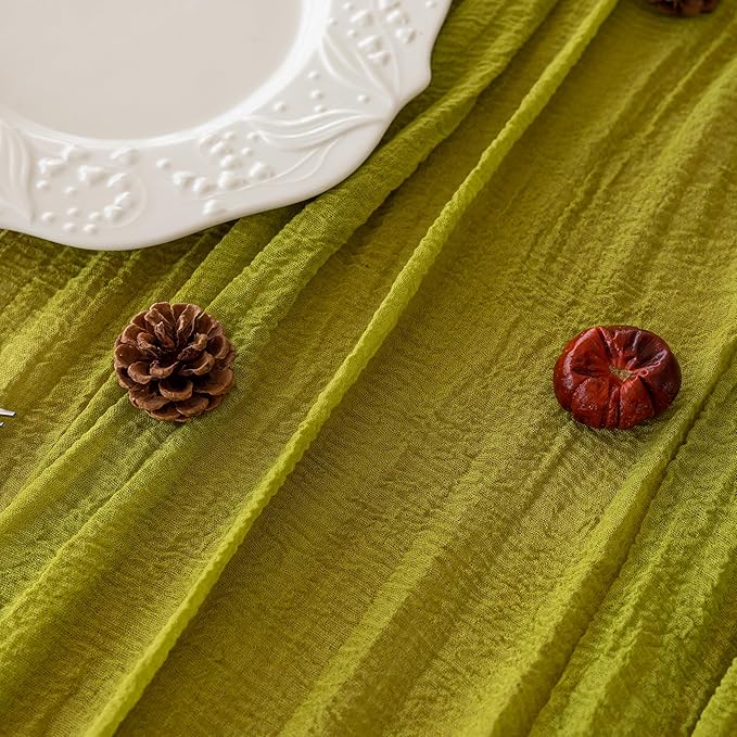3pcs Moss Green Cheesecloth Table Runner Gauze 120 Inch 10 FT Rustic Boho Cheese Cloth Runner for Wedding Baby Shower Bridal Shower Birthday Party Long Sheer Home Decorations-Ruum Studio Home