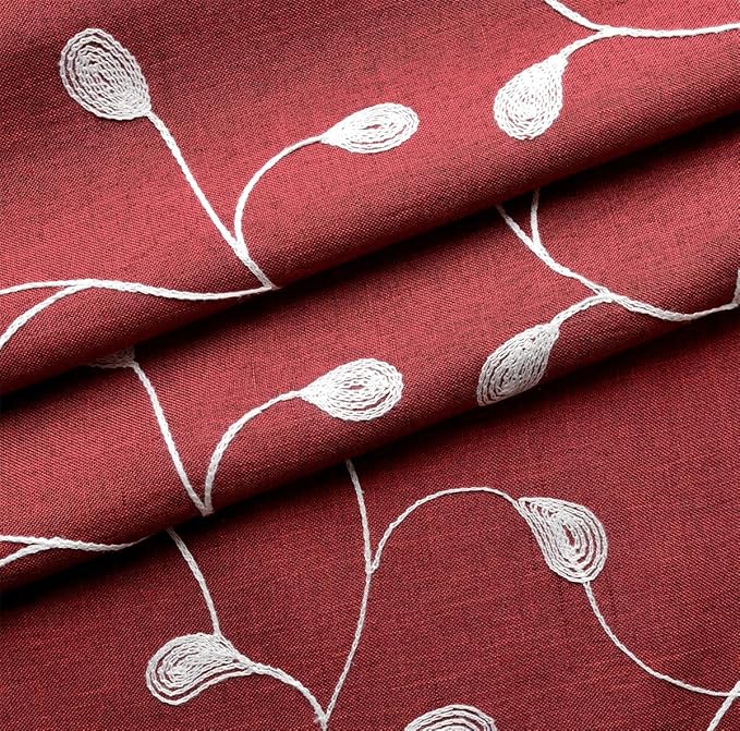 MIUCO Floral Embroidered Semi Sheer Curtains Faux Linen Grommet Curtains for Living Room 52 x 63 Inch 2 Panels, Burgundy-Ruum Studio Home