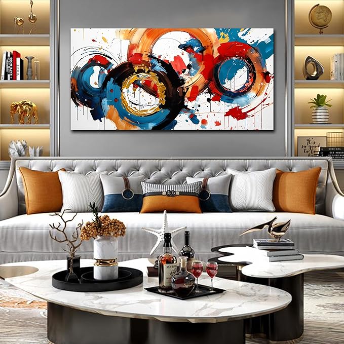 Abstract Wall Art Large Canvas Prints Modern Living Room Bedroom Home Office Wall Decor Framed Colorful Circle Abstract Picture Ready to Hang Size 30x60-Ruum Studio Home