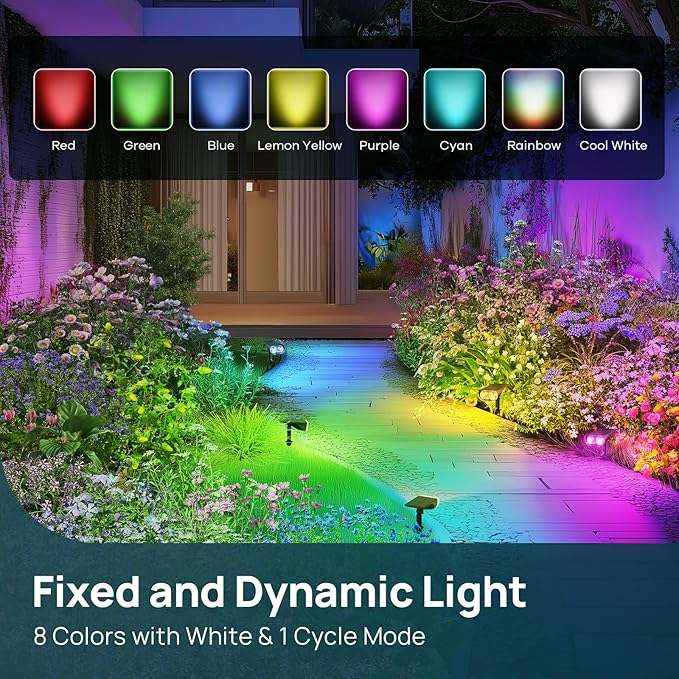Linkind Solar Lights Outdoor Waterproof IP67, StarRay RGB Solar Spot Lights Outdoor, Color Changing Outdoor Solar Lights for Yard, Garden, Pathway, Decorations (Multicolor, 4 Pack)-Ruum Studio Home