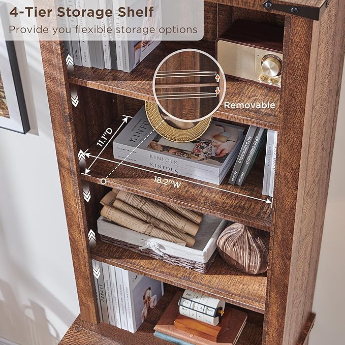 RedLemon Bookcase with 2 File Drawers, 72" Tall Farmhouse Bookshlef with Storage and Adjustable Shelves, 4 Tier Rustic Wood Bookshelf with Cabinet for Office, Living Room (Reclaimed Barnwood Color)-Ruum Studio Home