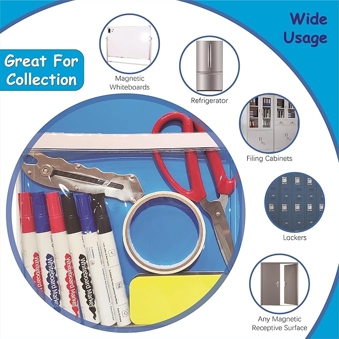 Magnetic Pocket 4 Pack – Self-Adhesive Magnetic Storage Pouch for Documents, Notes & Tools, Strong Magnet Backing for Fridge, Whiteboards, and Metal Surfaces (Assorted Colors 4Pcs)-Ruum Studio Home