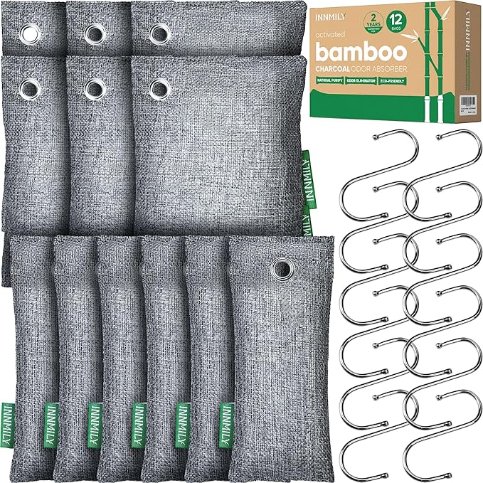 Activated Charcoal Odor Absorber, Odor Eliminator for Strong Odor,Bamboo Charcoal Air Purifying Bags for Home Car Closet Pet, Smoke Room Deodorizer (12 Packs, Unscented)-Ruum Studio Home