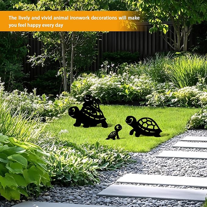 3 Pack Turtle Metal Garden Decorative Stakes, Weather Proof Silhouette Statues for Yard, Patio,Outdoor Decor for Turtle Lovers and Pet Owners-Ruum Studio Home
