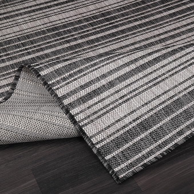 Stripe Outdoor Rug 8x10 Washable Outside Carpet for Indoor Patio Porch Waterproof Easy Cleaning Non Shedding Area Rugs Dark Gray 8 x 10-Ruum Studio Home