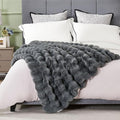 DREAMNINE Large Soft Thick Fuzzy Bubble Faux Rabbit Fur Bed Blanket Queen Size 80" x 90",Reversible Gray Plush Big Warm Shaggy Fluffy Blankets for Sofa, Solid Luxury Cozy Cute Bumpy Furry Blanket,Grey-Ruum Studio Home