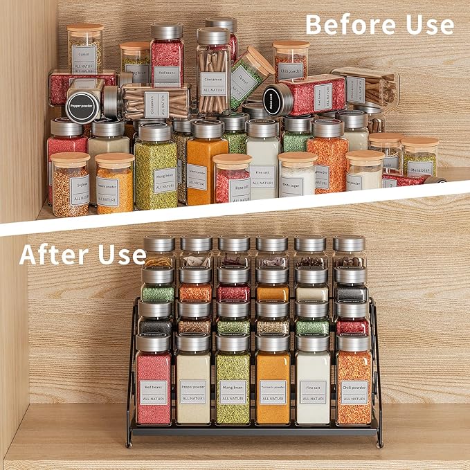 RCHYFEED Spice Rack Organizer for Cabinet Pantry,4 Tier Spice Rack Countertop, Depth Adjustable Spice Organization for Cabinet,Tierd Seasoning Organizer for Cabinet(Black, 1Pack)-Ruum Studio Home