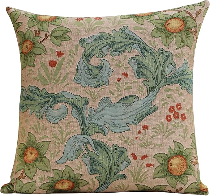 Charlotte Home Furnishings Decorative Tapestry Pillow Cover 19x19 in, Beige Arabesques Couch Pillow Cover, French Country Square Cushion Cases for Living Room Home Decor, Soft Cotton Jacquard Woven-Ruum Studio Home