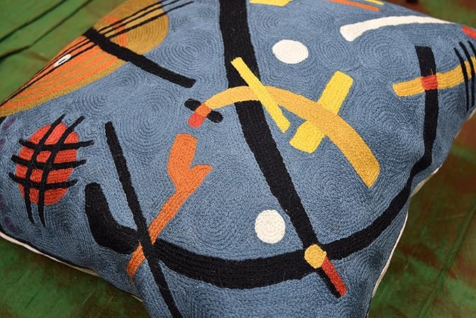 Kandinsky Modern Throw Pillow Cover - Escape | Abstract Pillow | Modern Couch Pillow | Contemporary Pillows | Modern Outdoor Pillow | Mid Century Chair Cushions | Handmade Wool Size 18x18-Ruum Studio Home