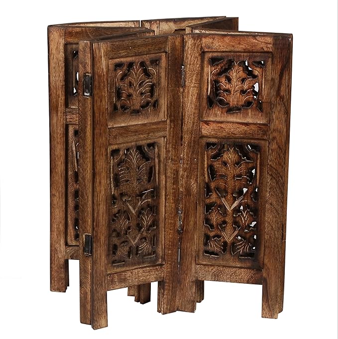 Lightnpro Handcrafted Wooden Round Accent Table - Vintage Farmhouse Octagonal Side End Table with Intricate Carvings for Living Room, Bedroom, Entryway - 18x18 Inch - Burnt-Ruum Studio Home