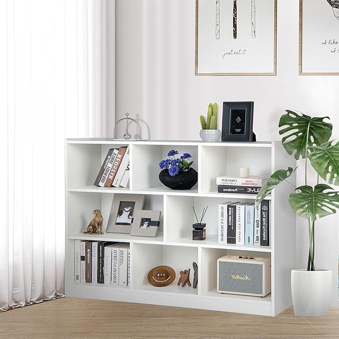 Tangkula 8-Cube Bookcase, Wood 3 Tier Open Storage Bookshelf, Modern Multipurpose Display Cabinet for Living Room, Study, Reading Nook, 48 x 12.5 x 36.5 Inch, White-Ruum Studio Home