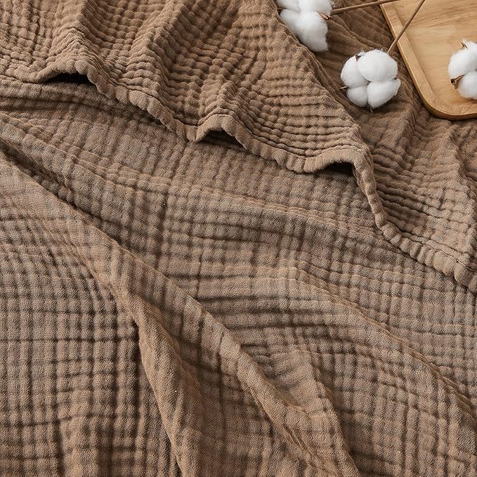 EMME Cotton Muslin Large Throw Blanket Couch Breathable Gauze Blanket Soft Lightweight Bed Blankets Adults (Brown, 50"x70")-Ruum Studio Home