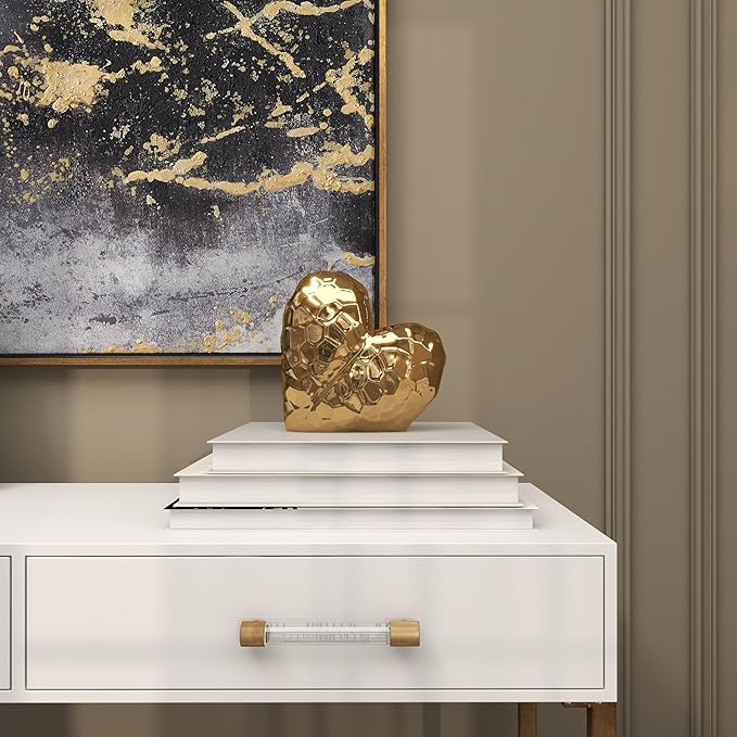 Deco 79 Porcelain Ceramic Heart Decorative Sculpture Dimensional Angled Origami Inspired Home Decor Statue, Accent Figurine 8" x 3" x 8", Gold-Ruum Studio Home