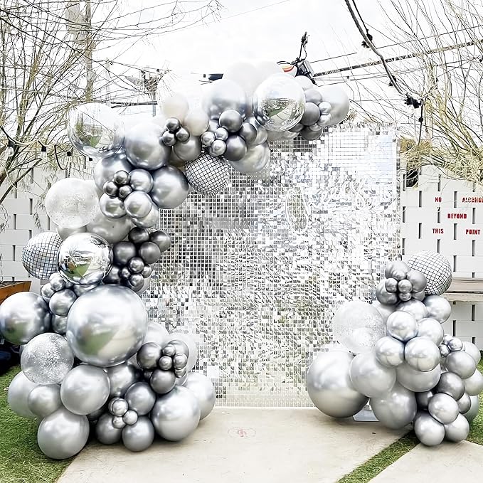 130pcs Metallic Silver Balloons Different Sizes 18" 12" 10" 5" Chrome Silver Balloon Garland Arch Kit for Graduation Birthday Baby Shower Wedding Anniversary New Year Party Decorations-Ruum Studio Home