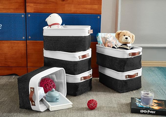 DECOMOMO Small Storage Basket, Closet Storage Bins, Baskets for Organizing Shelves (Black & White, Small - 6 Pack)-Ruum Studio Home