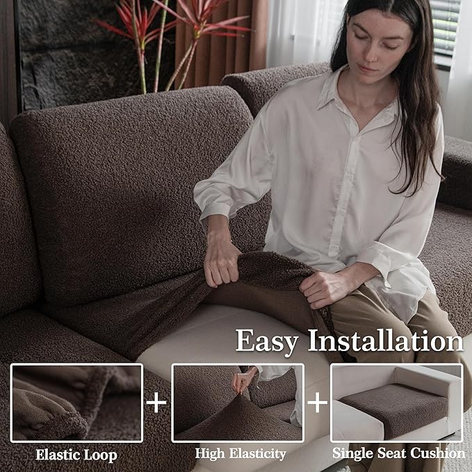 Couch Cushion Covers for Sectional Sofa, Stretch Soft Sofa Slipcovers Washable Wear-Resistant Universal Furniture Protector for Living Room(1 Piece Chaise Cover, Brown)-Ruum Studio Home