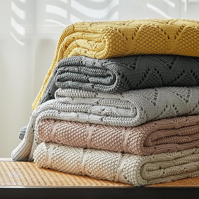 Longhui bedding Chunky Cotton Knit Throw Blanket for Couch, Sofa, Bed, or Chair, Decorative Breathable Fall Cable Knit Blanket 60 x 80 Inches, Large Mustard Yellow-Ruum Studio Home