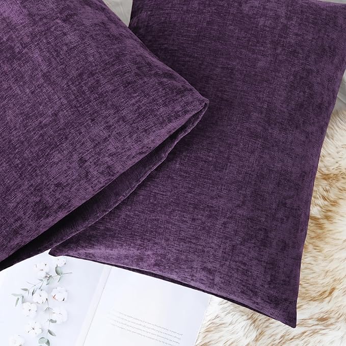 CaliTime Throw Pillow Covers Decorative 20 X 26 Inches Pack of 2 Cozy Chenille Standard Pillow Shams Cases for Couch Sofa Bed Living Room Home Plum Purple-Ruum Studio Home