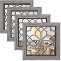 4pcs Farmhouse Wall Mirror with Carved Floral Design -Rustic Mirror Decor for Home, 12x12 inch(Brown)-Ruum Studio Home