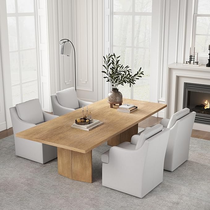 VKNOW Upholstered Dining Chairs Set of 4, Modern Kitchen Chairs Dinner Chairs with 4 Casters, Linen Armchair for Bedroom Reading Room Living Room, Light Grey-Ruum Studio Home