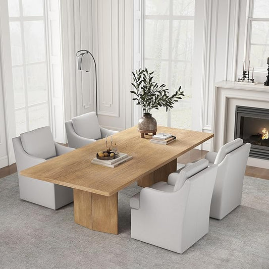 VKNOW Upholstered Dining Chairs Set of 4, Modern Kitchen Chairs Dinner Chairs with 4 Casters, Linen Armchair for Bedroom Reading Room Living Room, Light Grey-Ruum Studio Home