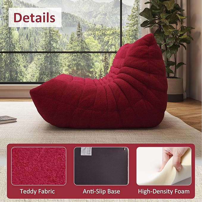Bean Bag Chair, Oversized Bean Bag Chair for Living Room, Fireside Chair for Adults with Memory Foam Filled, Big Accent Lounge Floor Sofa for Reading, Relax, No Assembly Required. (Burgundy 3-Seater)-Ruum Studio Home