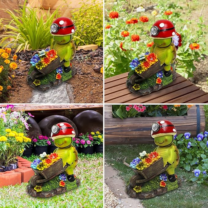 SunGlee Solar Light Turtle Outdoor Garden, Turtle Solar Light for Outdoors Yard Patio Decor 4 LED Sun Powered Outsides Turtles Decor Light Up Garden Statue Gardening Gift for Women Mother Decoration-Ruum Studio Home