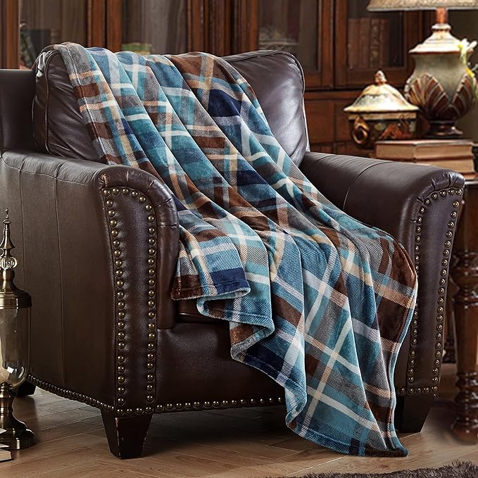 MERRYLIFE Throw Blanket Plaid Sherpa | Ultra-Plush Soft Colorful Oversized | Decorative Couch Travel Blanket | King Size(90" 102", Greenland)-Ruum Studio Home