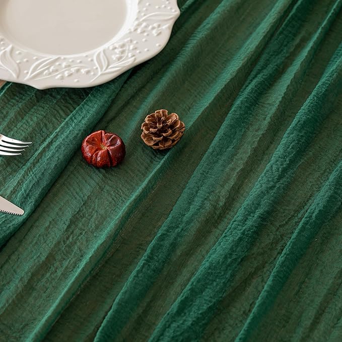 3pcs Emerald Green Cheesecloth Table Runner Gauze 120 Inch 10 FT Rustic Boho Cheese Cloth Runner for Wedding Baby Shower Bridal Shower Birthday Party Long Sheer Home Decorations-Ruum Studio Home