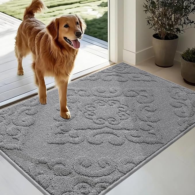 COSY HOMEER-Door-Mat-Non-Slip-Entryway-Rug 24”x36” Absorbent Welcome Mats Washable Dirt Trapper Door Mat Entrance Floor Mats for Front Back Doormats and Wet Shoes,Grey-Ruum Studio Home
