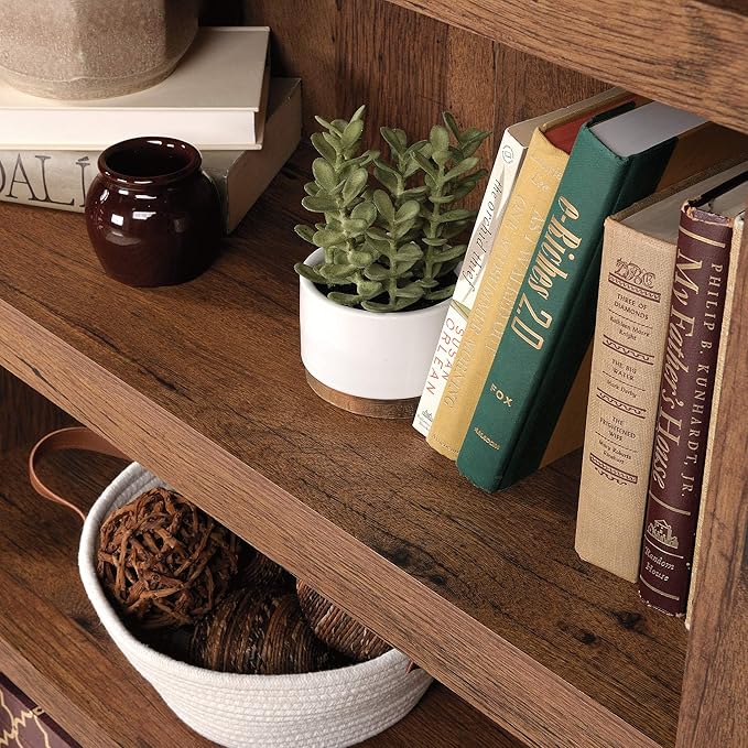 Sauder 5 Tier Book Shelf Wooden Bookcase Multipurpose Bookshelf for Home Office, Living Room, in Vintage Oak-Ruum Studio Home