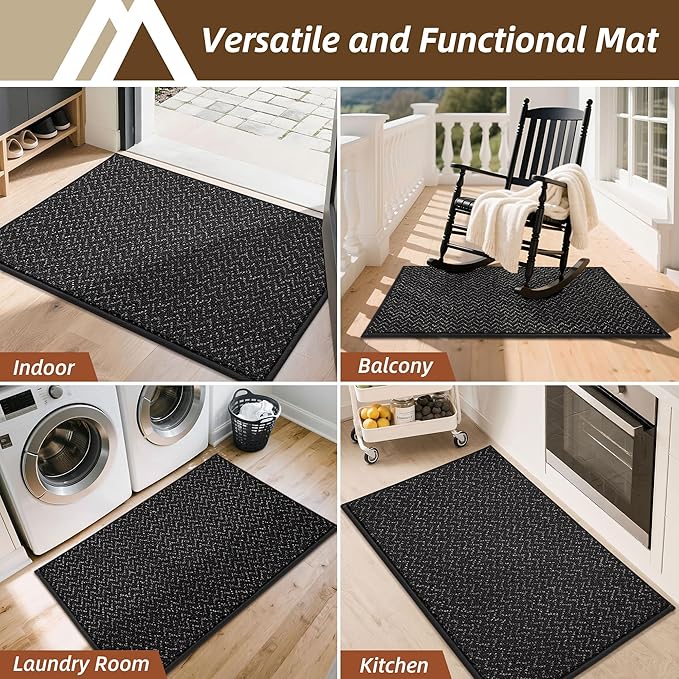 COSY HOMEER-Door-Mat 20" x 32" Non Slip Absorbent Entryway Rugs Dirt Trapper Doormats Washable Entrance Mats Low Pile Welcome Floor Mat for Front Back Door and Entry Mats,Black-Ruum Studio Home