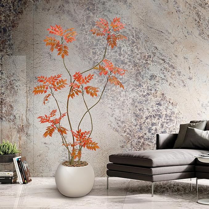 Artificial Mahonia Fortunei Tree 6ft,Tall Fake Plant Artificial Sumac Tree, Faux Plants Indoor Fake Plants Decor with Pots for Home Office Bathroom Bedroom Living Room Decorations Housewarming-Ruum Studio Home