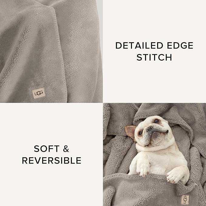 UGG Whitecap Plush Throw Blanket Fleece Lightweight Soft Throw for Couch or Bed Luxury Home Decor for Living Room Washable Hypoallergenic Blankets for Dorm Decor, 50-inch x 70-inch, Light Grey Seal-Ruum Studio Home