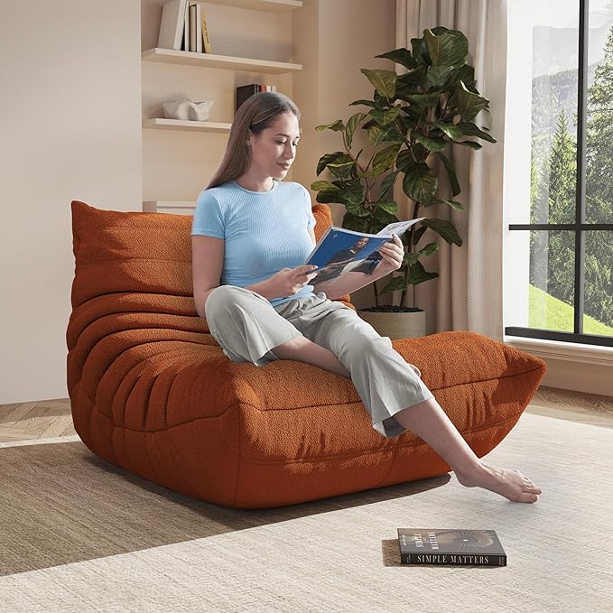 Bean Bag Chair, Oversized Bean Bag Chair for Living Room, Fireside Chair for Adults with Memory Foam Filled, Big Accent Sofa Lounge Floor Sofa for Gaming, Reading, Relax, No Assembly Required(Orange)-Ruum Studio Home