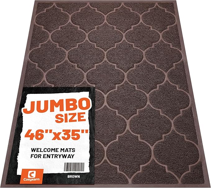 Cosyearn Door Mat, Front Door Mat, 46x35, Welcome Mats for Entryway,Garage,High Traffic Areas, Jumbo Size, Doormat Entrance, Waterproof Mat, Easy Clean, Outdoor Indoor Floor Mat,Non Slip (Brown)-Ruum Studio Home