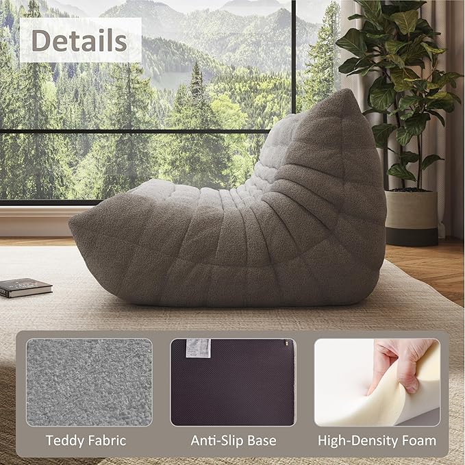 Bean Bag Chair, Oversized Bean Bag Chair for Living Room, Fireside Chair for Adults with Memory Foam Filled, Big Accent Lounge Floor Sofa for Reading, Relax, No Assembly Required. (Grey 3-Seater)-Ruum Studio Home