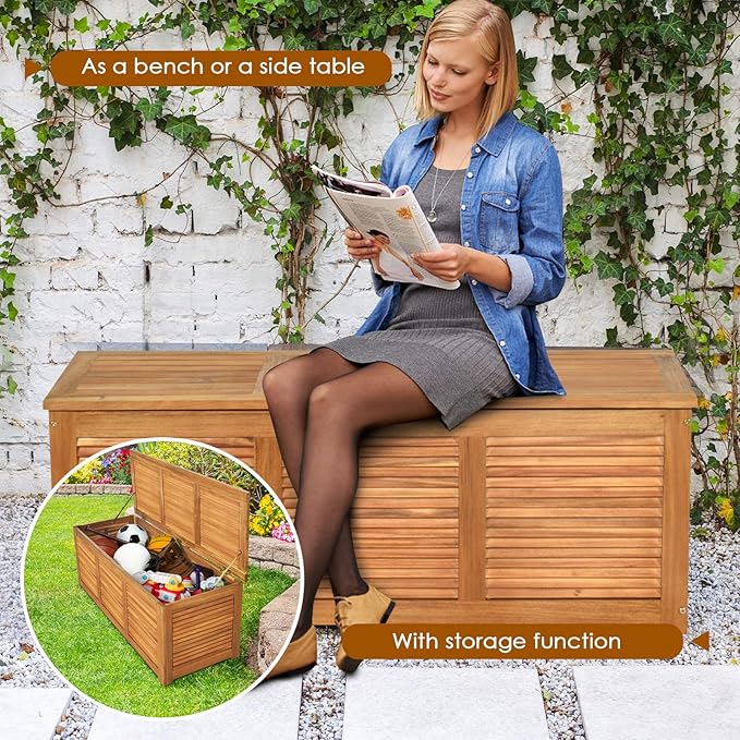 Tangkula 46 Gallon Acacia Wood Deck Box, Garden Backyard Storage Bench, Outdoor Storage Container for Patio Furniture Cushions and Gardening Tools (Natural)-Ruum Studio Home