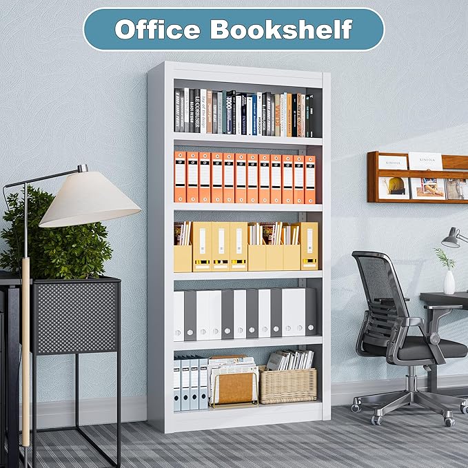 Bookcase, 5-Shelf Industrial Bookshelf, Large Storage Space, Adjustable Bookshelves, Perfect for Living Room, Home Office, Garage, Ideal for WFH Essentials & Home Office Upgrade-Ruum Studio Home