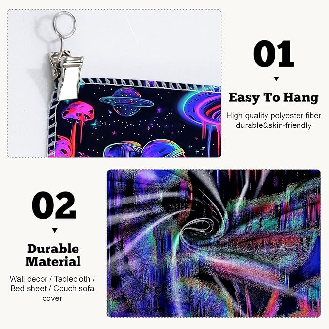 BVBOX Astronaut Space Blacklight Tapestry 79"x59", UV Reactive Astronaut Electronic Piano Universe Galaxy Planet Glow in Dark Music Tapestries, Black Light Neon Upright Poster Wall Hanging Backdrop Decor for Bedroom Living Room-Ruum Studio Home