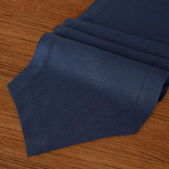 D'Moksha Homes Navy Blue Linen Table Runner 108 Inches Long - 100% Pure Linen Diamond Table Runner 14 x 108 Inch for Dining, Fall and Halloween - Machine Washable-Ruum Studio Home