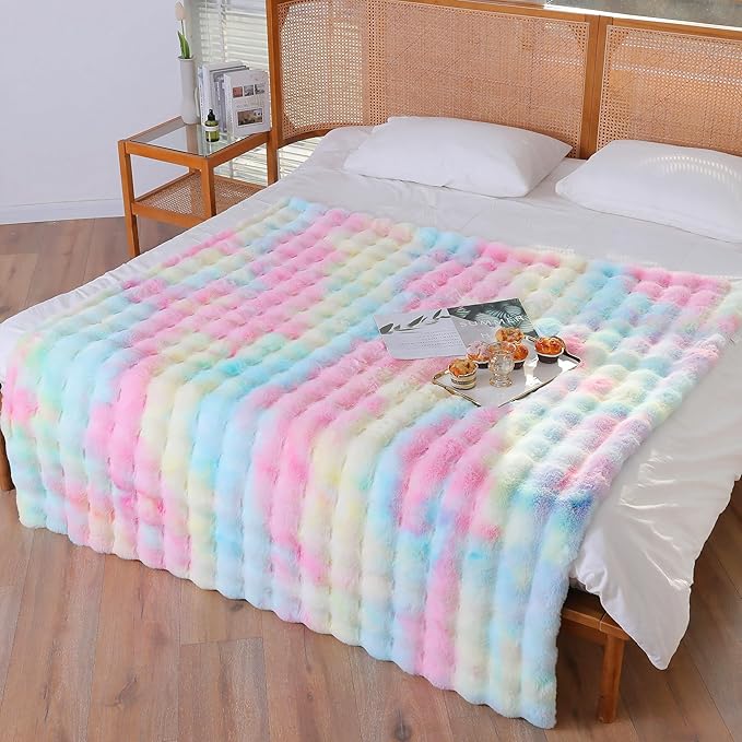 UKELER Colorful Faux Fur Throw Blanket Twin Size, Large Super Soft Fluffy Bed Blankets Throws for Bedroom, Living Room, Couch, Sofa, Office, Camping Plush Furry Blanket 60''x80''-Ruum Studio Home