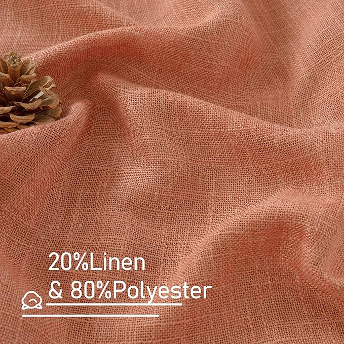 LAMIT Natural Linen Semi Sheer Curtains 48 Inch for Short Windows, Light Filtering Curtains Farmhouse Boho Bronze Grommet Drapes for Kitchen/Loft Room, 2 Panels (34 x 48 Inch, Terracotta)-Ruum Studio Home