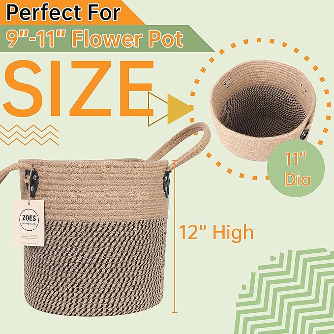 Jute Rope Basket - 12"x12" Woven Plant Pot Cover, Boho Indoor/Outdoor Multifunctional Storage-Ruum Studio Home
