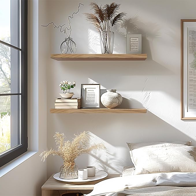 24 Inch Floating Shelves for Wall Rustic Light Wood Wall Shelves for Bedroom Set of 4-Ruum Studio Home