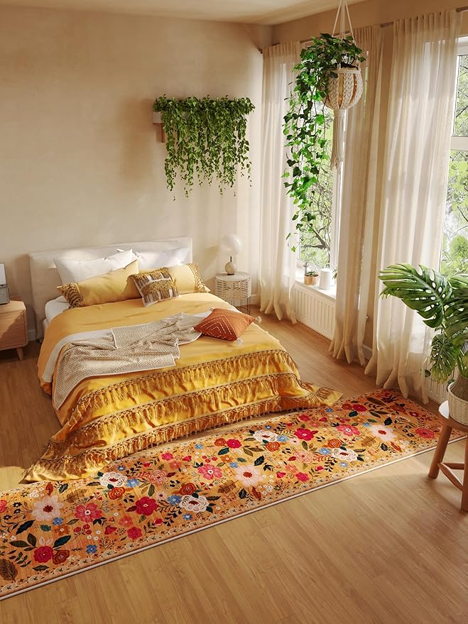 Runners for Hallways Kitchen Runner Rug Non Slip 2'x10' Long Washable Rugs with Rubber Backing Soft Floral Carpet Runner for Hallways, Kitchen, Laundry, Bedroom, Bathroom(Yellow)-Ruum Studio Home