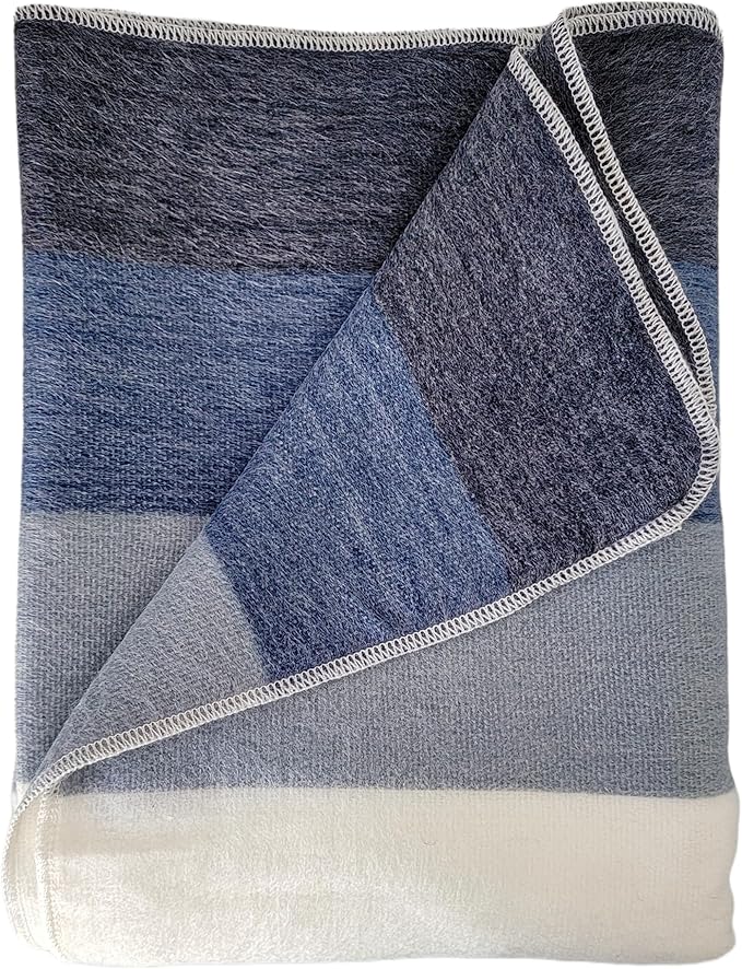 LATITUDE ZERO Alpaca Wool Throw Blanket | Warm, Ultra-Soft, Breathable, Non-Itchy Blanket-Throw | Hypoallergenic and Beautiful Fabric (Blue)-Ruum Studio Home